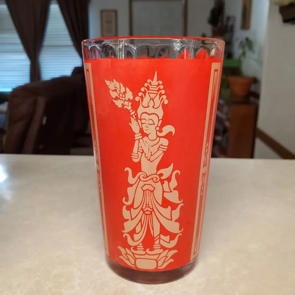 Culver MCM Retro Siam Thai Goddess Set Of 3 Highball Tumblers 1960s 5